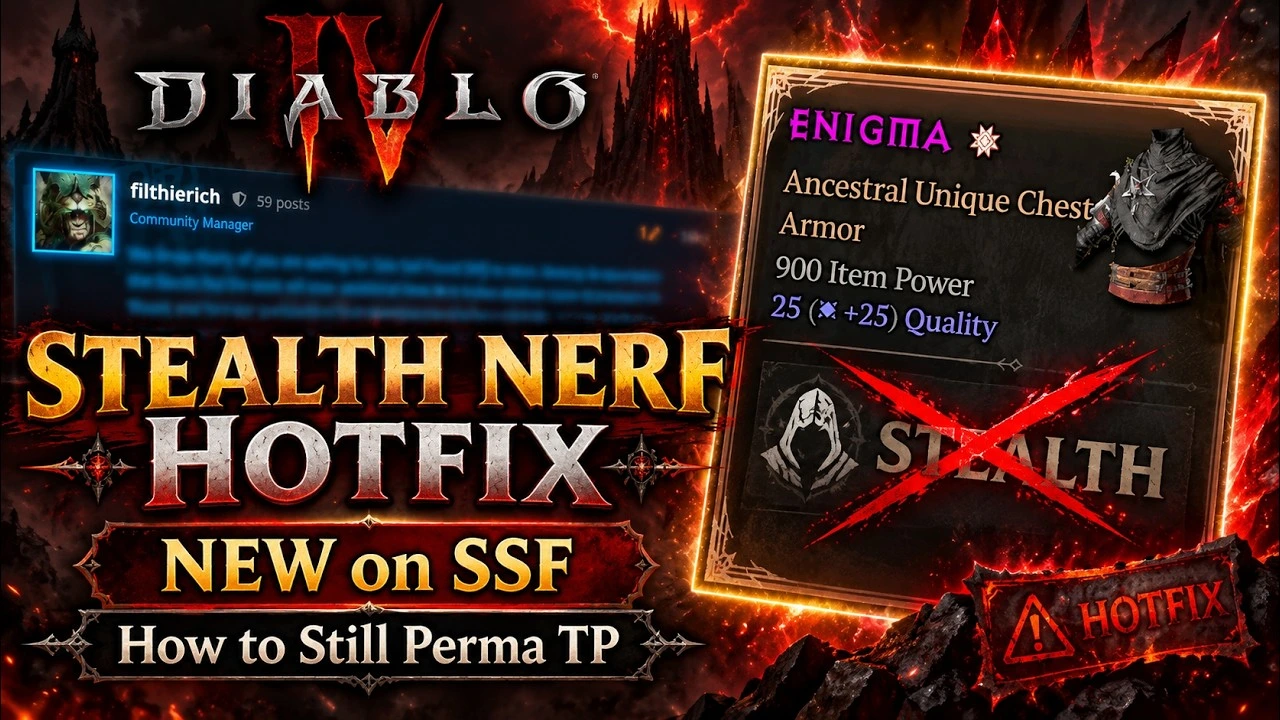 Thumbnail of Rob2628's video: the Enigma armor tooltip and the word Stealth crossed out with a red X