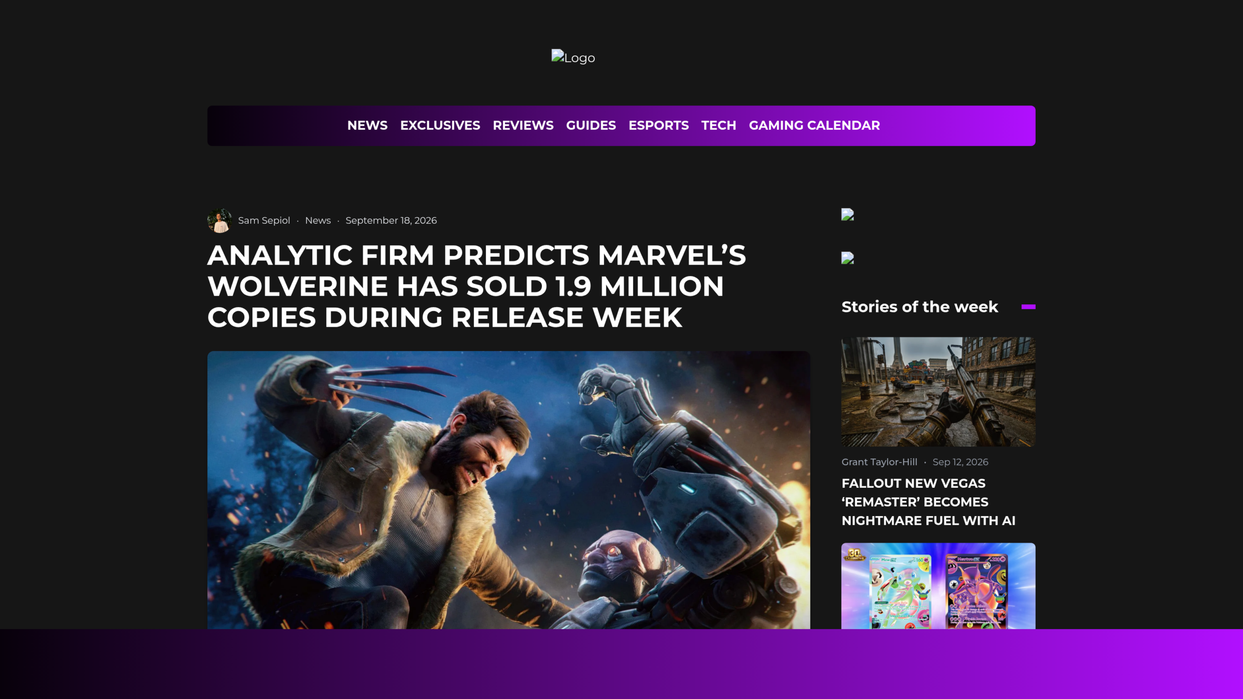 Article d'Insider Gaming signé Sam Sepiol, daté du 18 septembre 2026, sur l'estimation de 1,9 million de copies de Marvel's Wolverine
