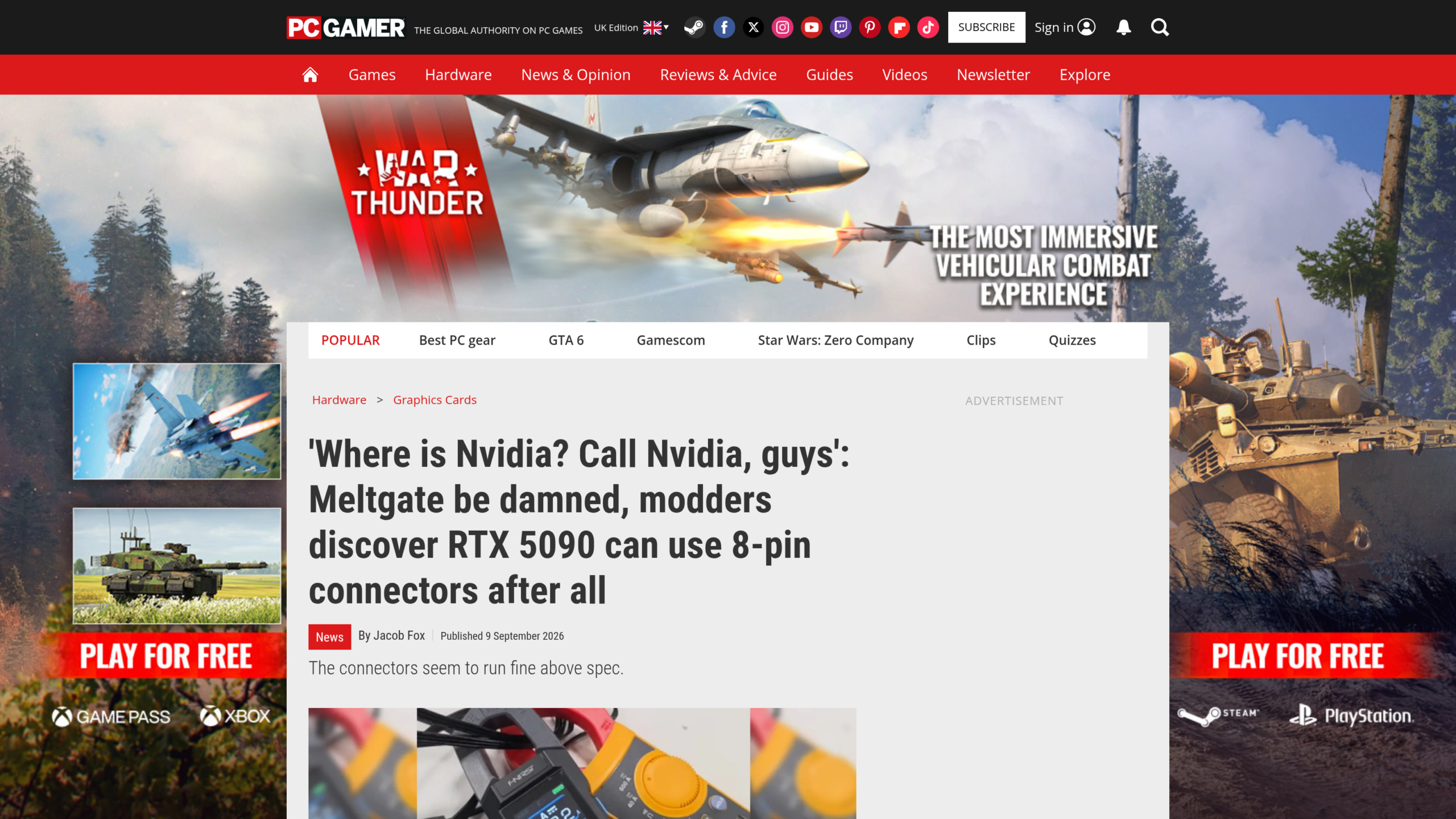 Article de PC Gamer signé Jacob Fox, publié le 9 septembre 2026, titré Where is Nvidia? Call Nvidia, guys