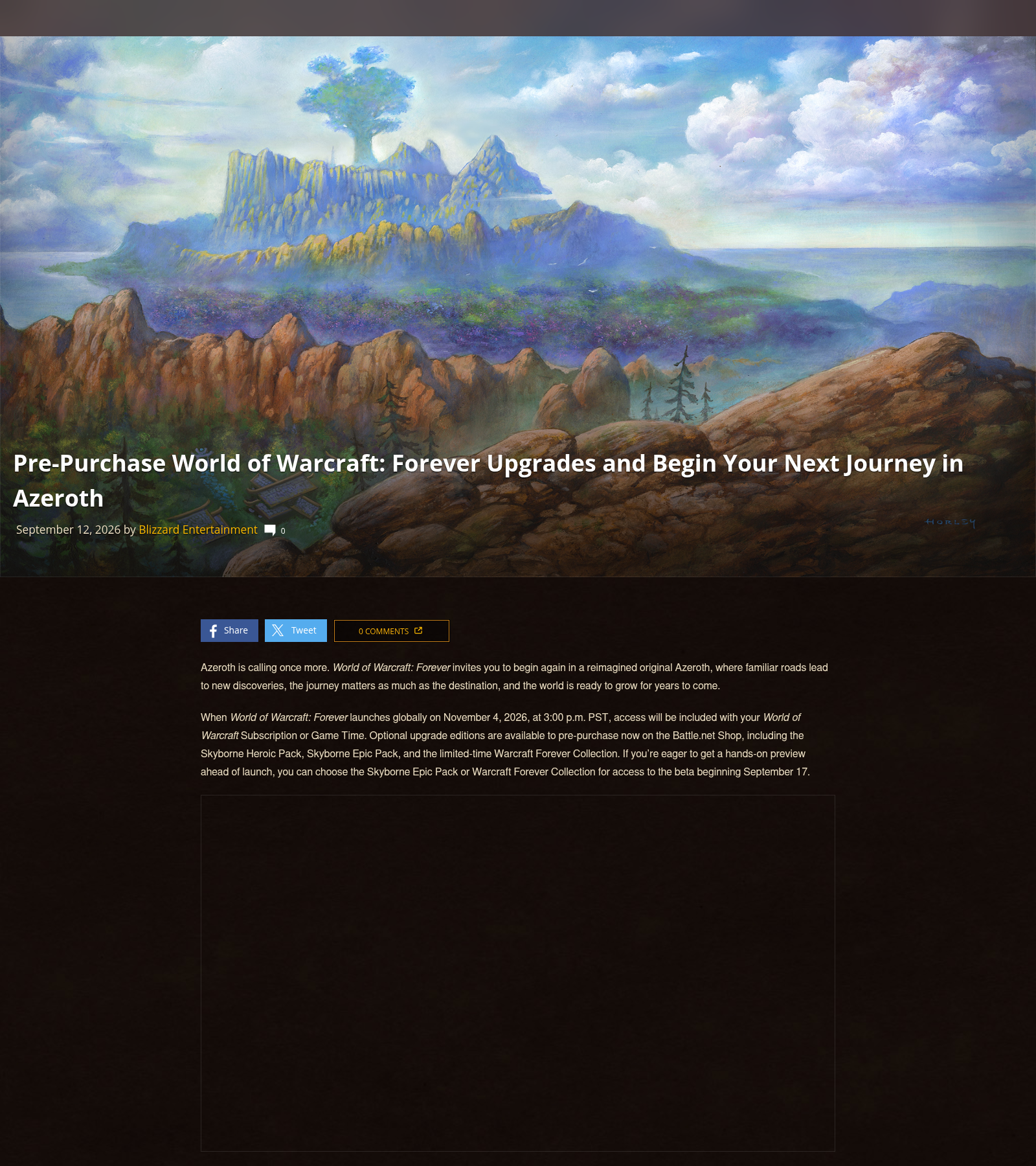 Page de pré-achat Blizzard présentant les trois offres Skyborne Heroic Pack, Skyborne Epic Pack et Warcraft Forever Collection, plus l'édition collector en boîte.