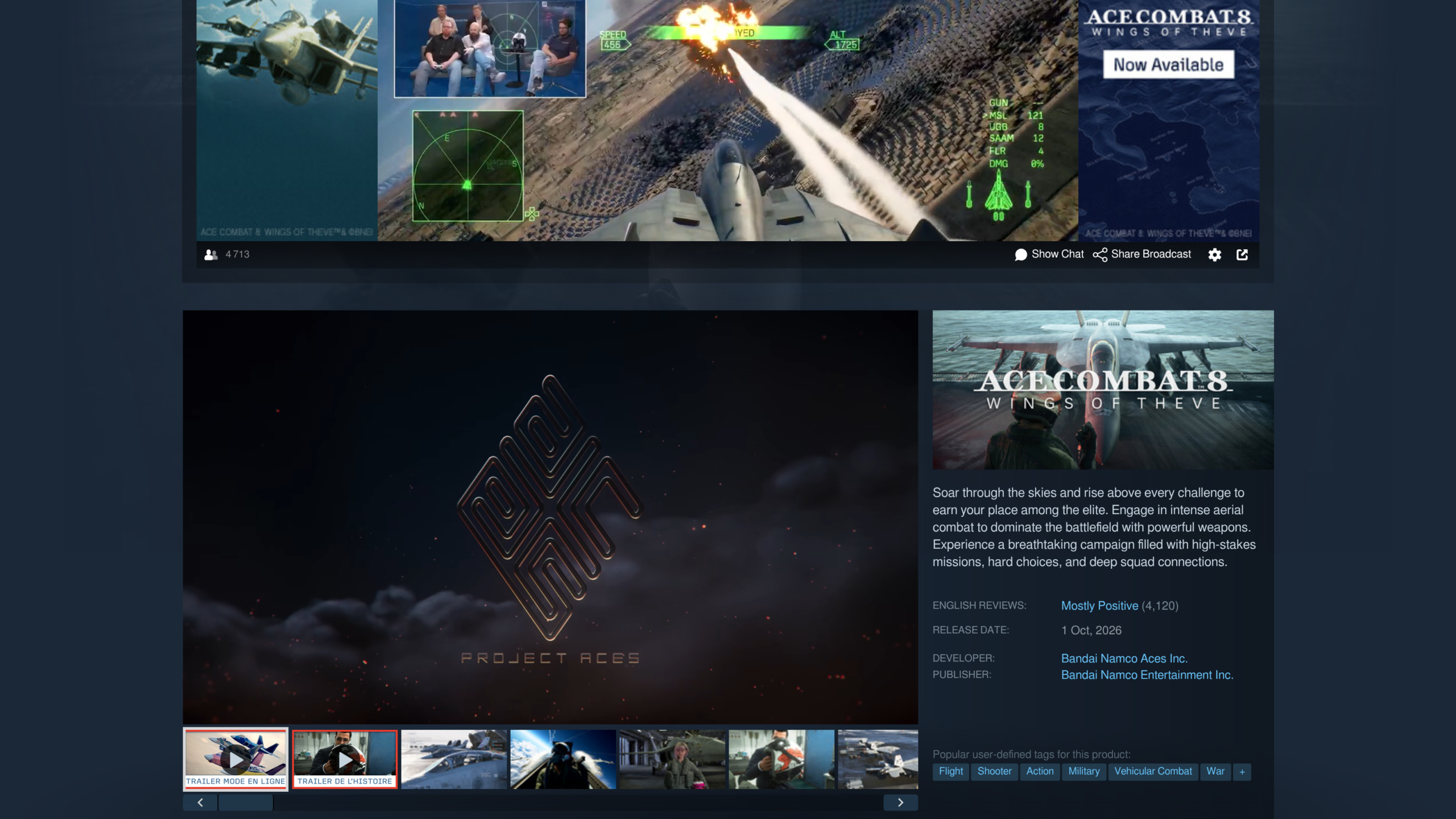 Fiche Steam du jeu affichant la mention Mostly Positive sur 4 120 avis en anglais et la date du 1er octobre 2026