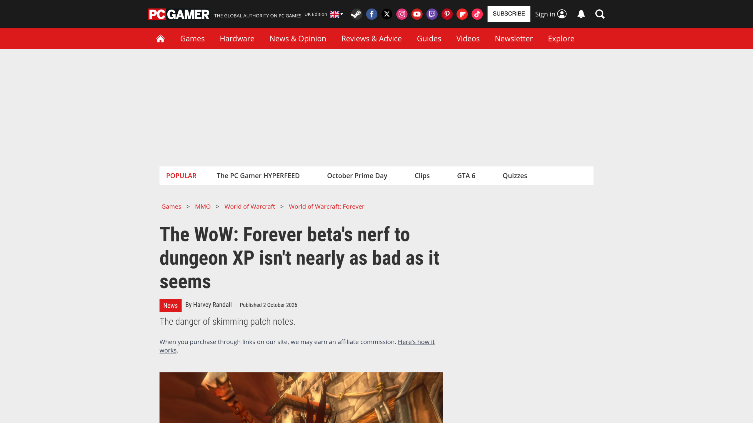 Article de PC Gamer par Harvey Randall, publié le 2 octobre 2026, expliquant que la baisse d'XP des donjons de la bêta est moins grave qu'il n'y paraît