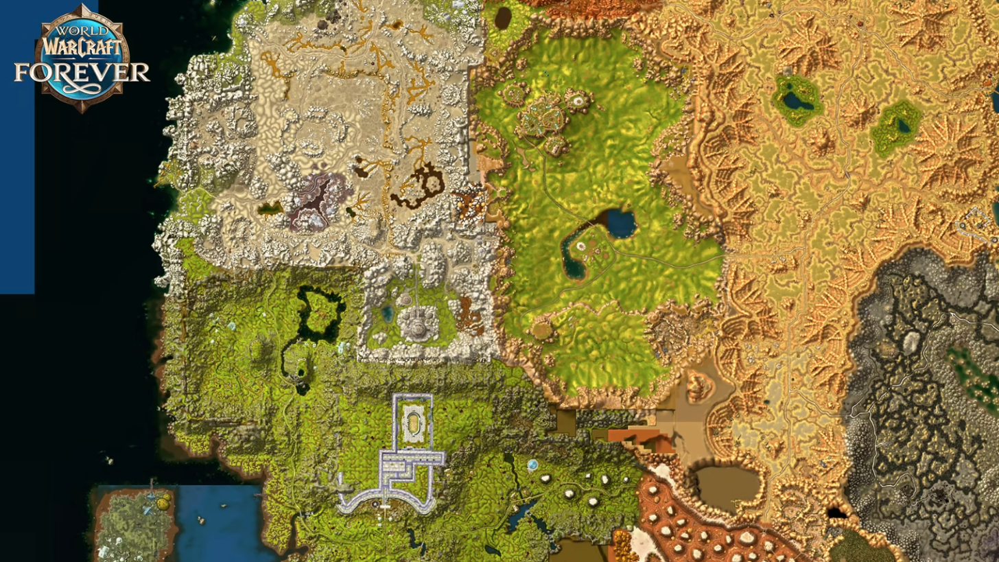 Vue du terrain de Shen'dralas, entre Désolace et Feralas, présentée de dessus