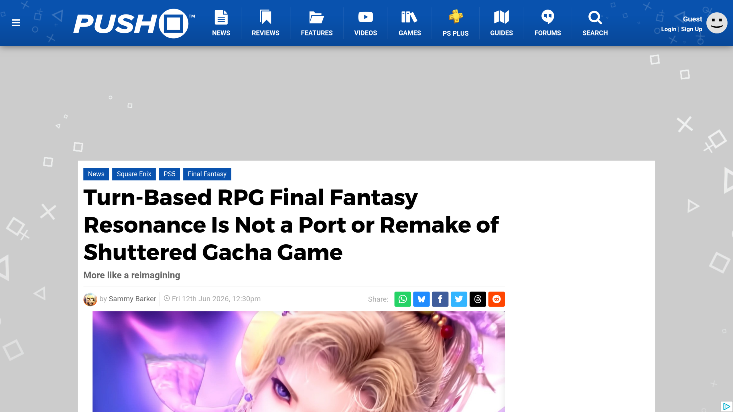 Article de Push Square du 12 juin 2026 titré Turn-Based RPG Final Fantasy Resonance Is Not a Port or Remake of Shuttered Gacha Game