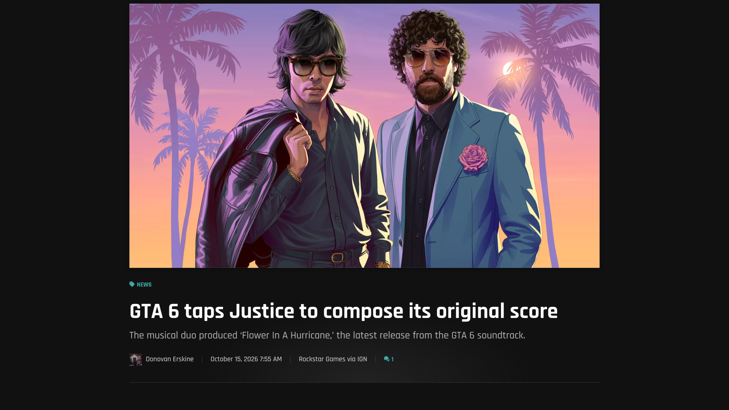 Article Shacknews du 15 octobre 2026 de Donovan Erskine, illustration de Gaspard Augé et Xavier de Rosnay devant des palmiers