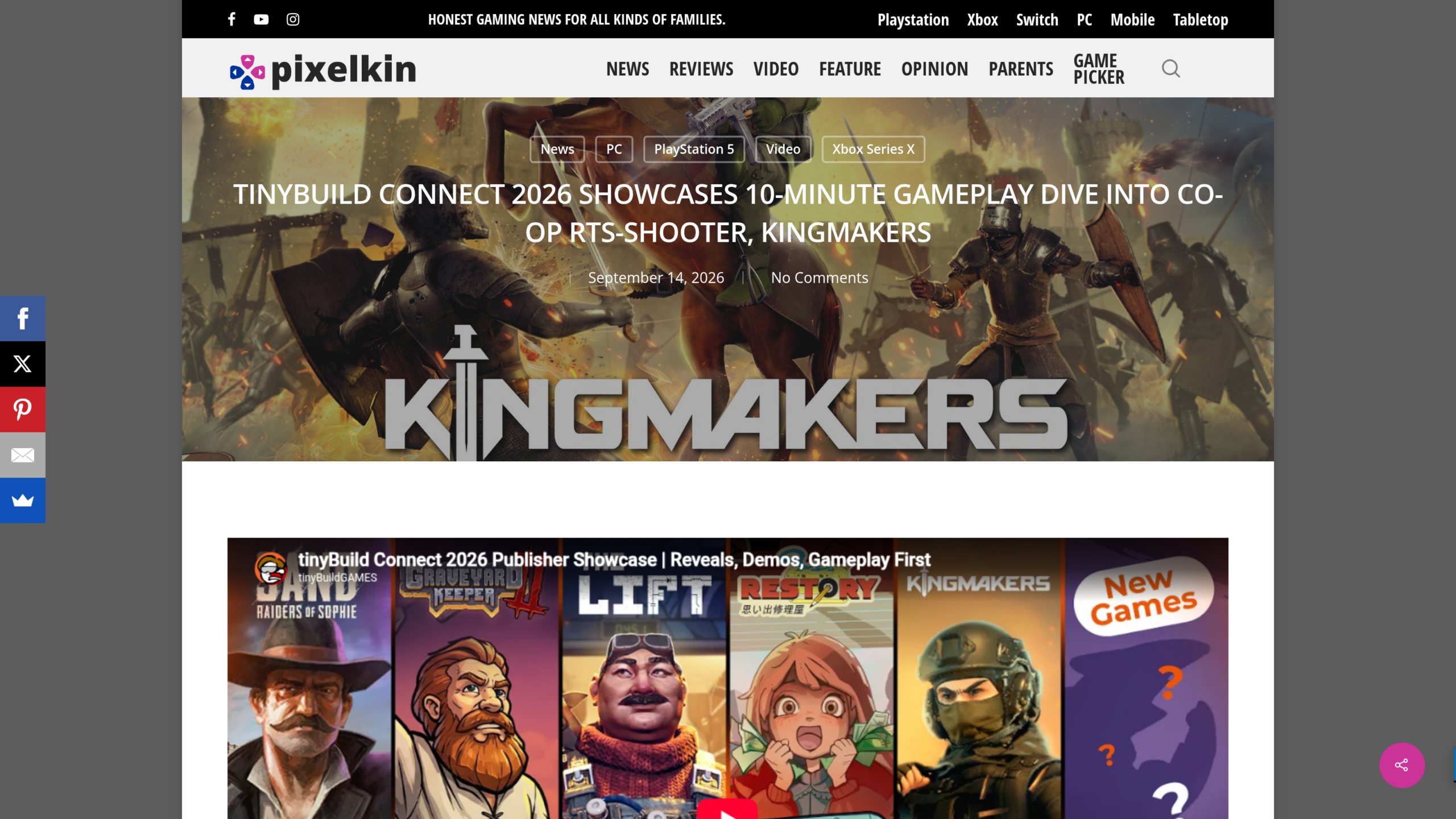 Article du site PixelKin daté du 14 septembre 2026 sur la présentation de gameplay pendant la tinyBuild Connect