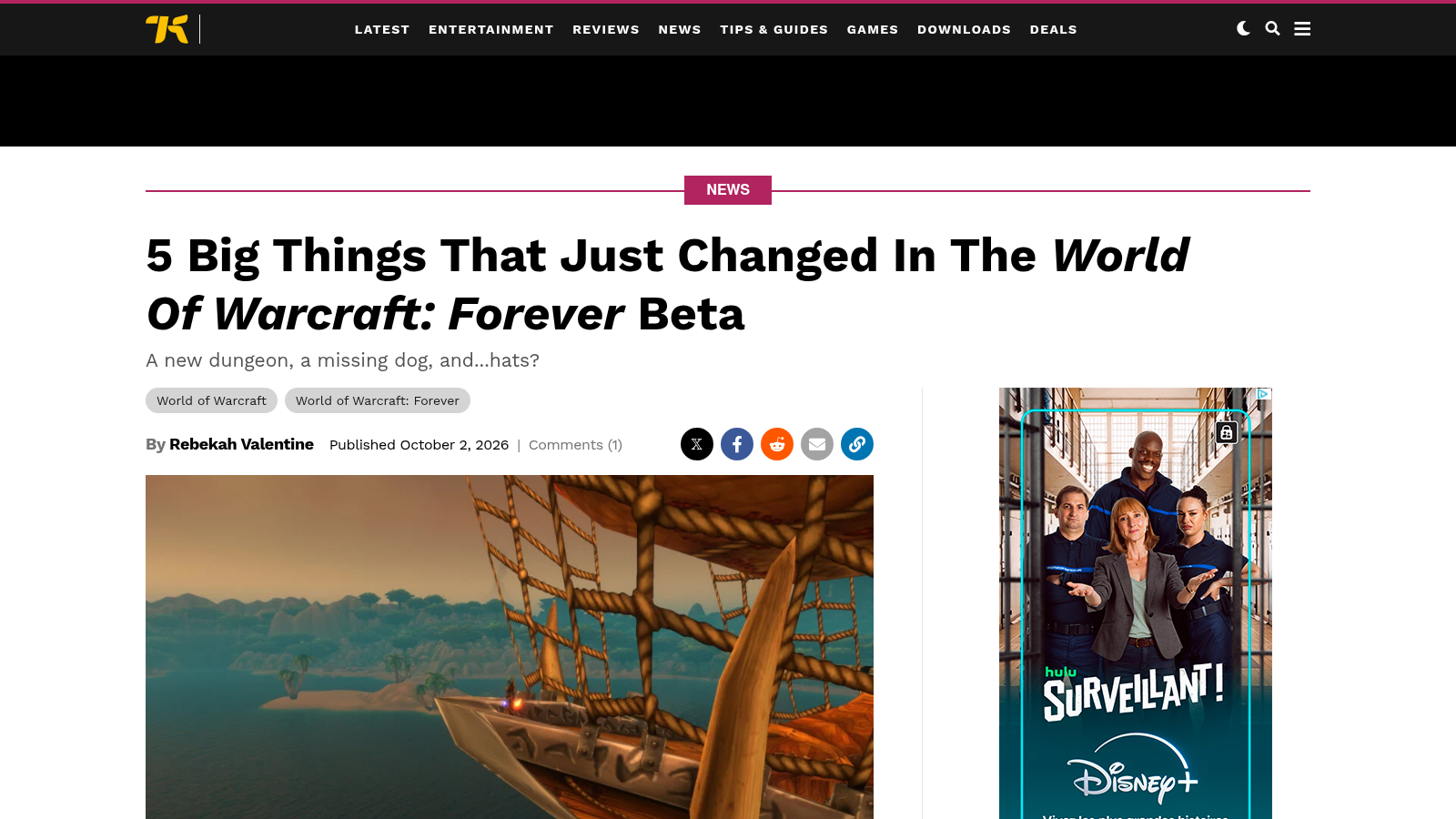Une de Kotaku du 2 octobre 2026, article de Rebekah Valentine : cinq grands changements dans la bêta de World of Warcraft: Forever
