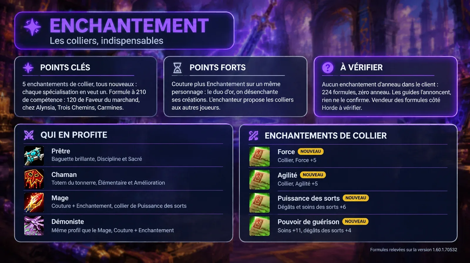Fiche Enchantement : les colliers sont indispensables, points clés, classes optimisées et formules de collier