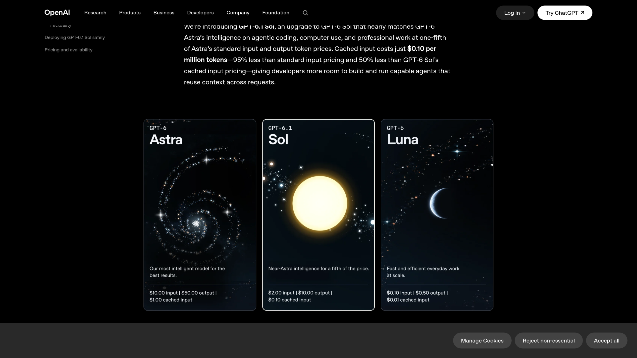 Cartes de prix OpenAI : GPT-6 Astra à 10 et 50 dollars, GPT-6.1 Sol à 2 et 10 dollars, GPT-6 Luna à 0,10 et 0,50 dollar par million de tokens