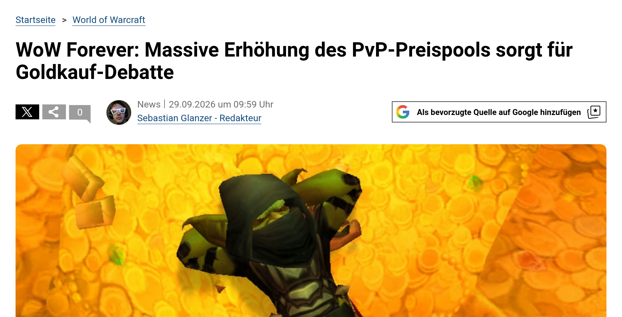 PC Games article on the rise of the WoW Forever PvP prize pool and the gold-buying debate