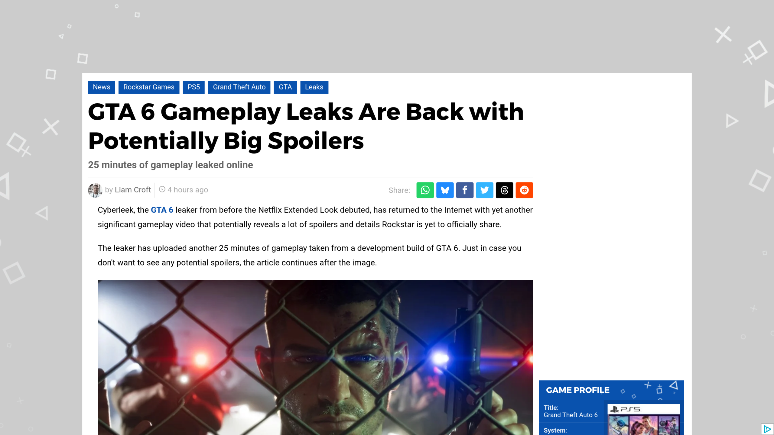 Capture de l'article de Push Square du 8 octobre 2026 annonçant le retour des fuites de gameplay de GTA 6