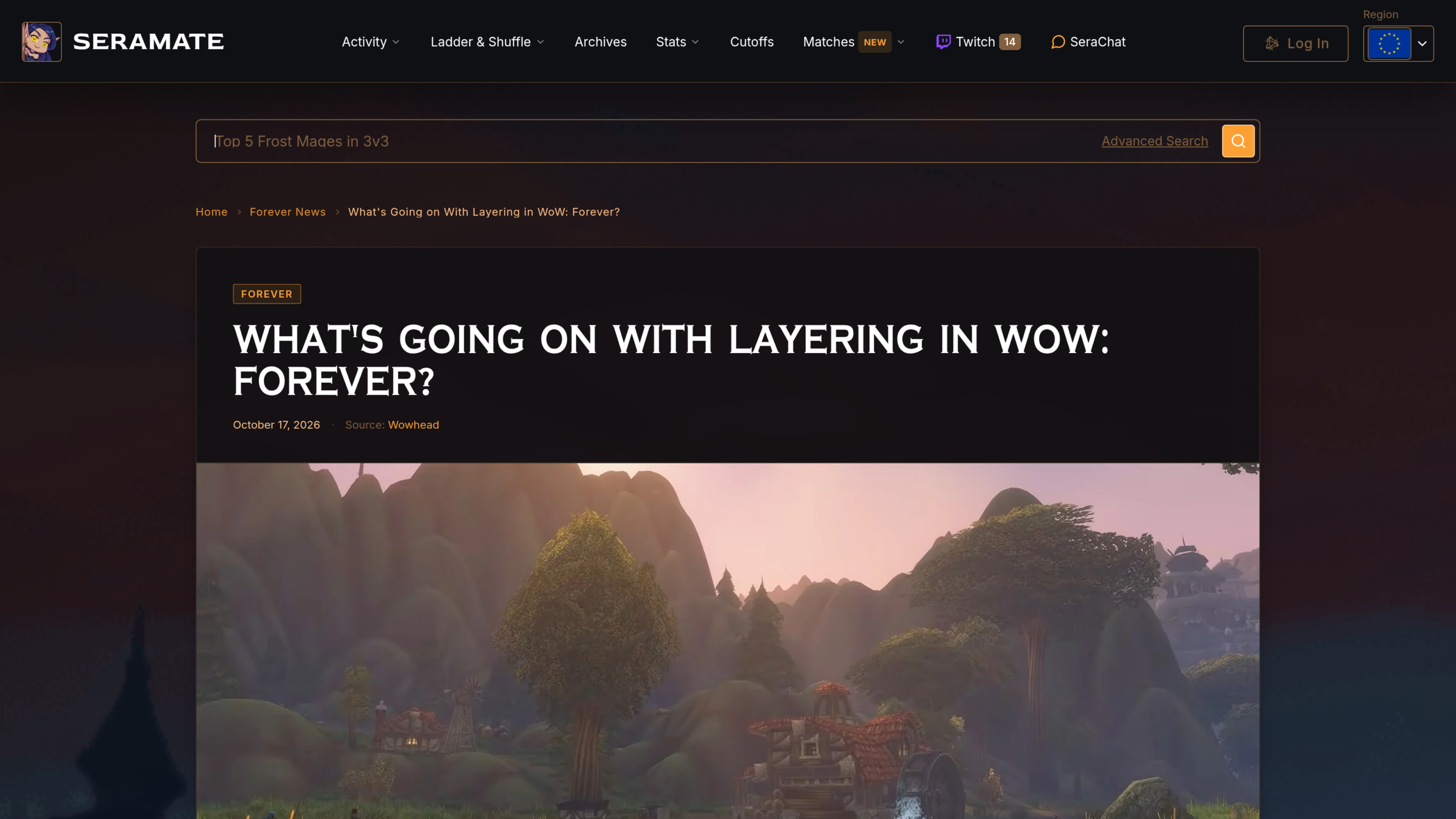 Article de Seramate « What's Going on With Layering in WoW: Forever? » daté du 17 octobre 2026, rubrique Forever News