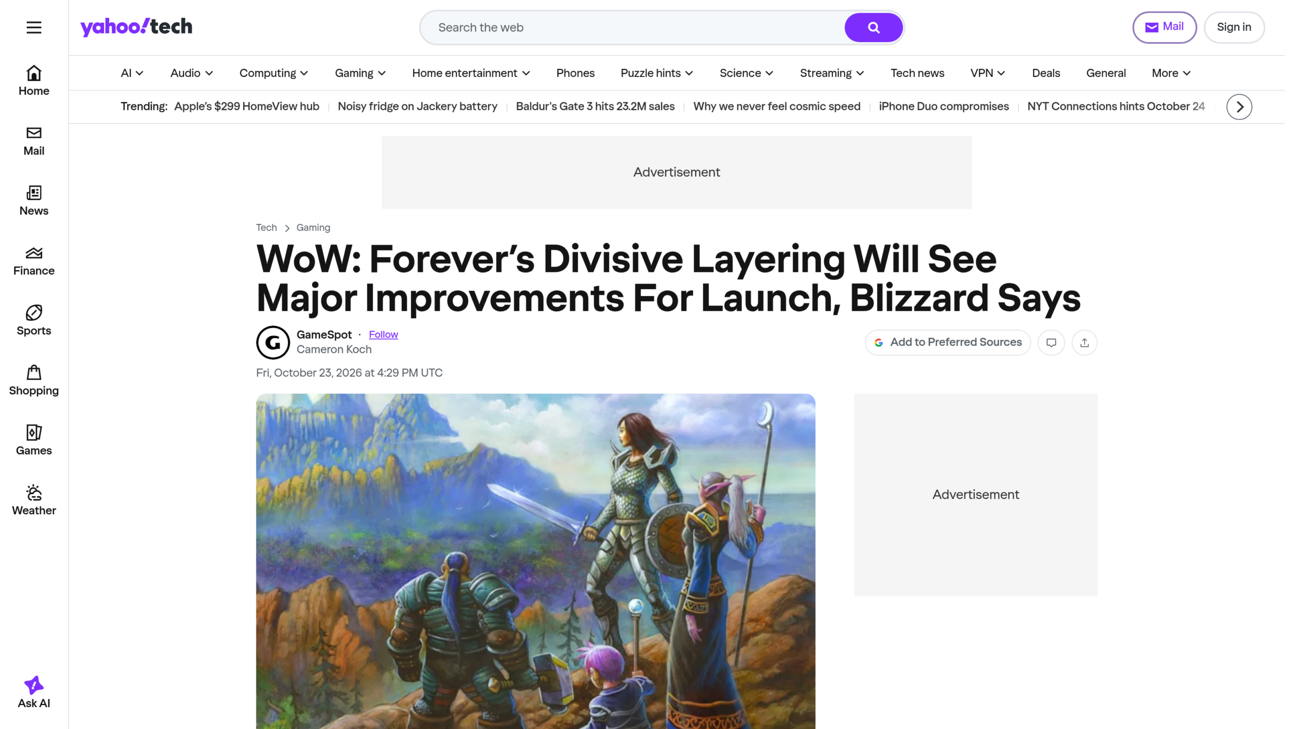 Article de GameSpot repris sur Yahoo Tech, « WoW: Forever's Divisive Layering Will See Major Improvements For Launch, Blizzard Says », signé Cameron Koch
