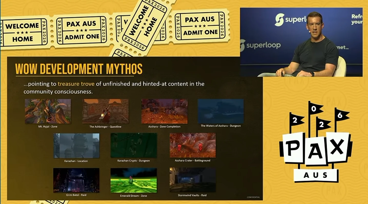 Diapositive à dix vignettes : Mont Hyjal, Porte-cendres, Azshara, The Waters of Azshara, Karazhan, Cryptes de Karazhan, cratère d'Azshara, Grim Batol, Rêve d'émeraude et Stormwind Vaults